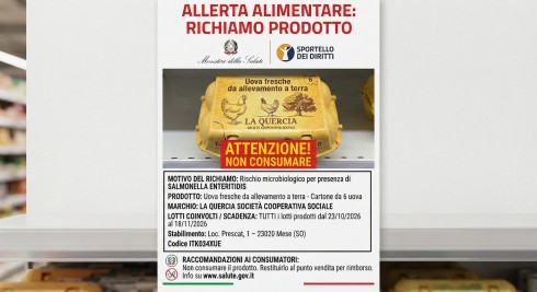 Allerta alimentare: Ministero della Salute richiama uova "La Quercia" per rischio salmonella enteriditis