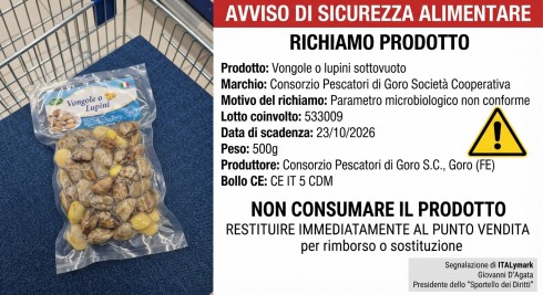 Sicurezza alimentare: ritirate vongole sottovuoto del Consorzio Pescatori di Goro per non conformit&agrave; microbiologica