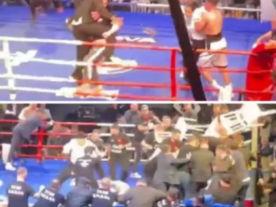 Scene vergognose mentre i tifosi scatenano l'inferno dopo un incontro di boxe per il titolo mondiale dei pesi massimi leggeri UBO
