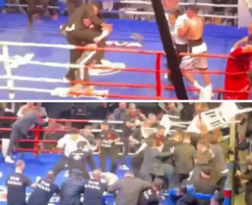 Scene vergognose mentre i tifosi scatenano l'inferno dopo un incontro di boxe per il titolo mondiale dei pesi massimi leggeri UBO