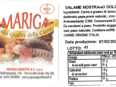 Batterio Listeria nel salame nostrano dolce a marchio Mariga, scatta il richiamo
