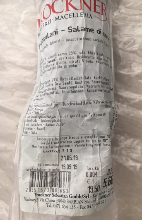 Presenza di corpi estranei nel Salame di cervo prodotto in Italia ritirato dal mercato europeo