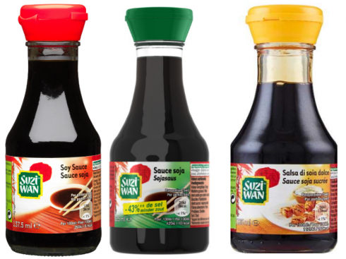 Salse di Soia Suzi Wan 125ml richiamate dai supermercati Tigros per possibile presenza frammenti di vetro.