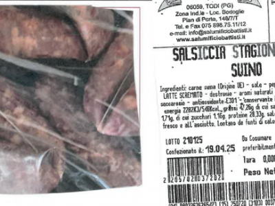 Presenza di Salmonella Derby, richiamata Salsiccia stagionata di suino