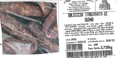 Presenza di Salmonella Derby, richiamata Salsiccia stagionata di suino