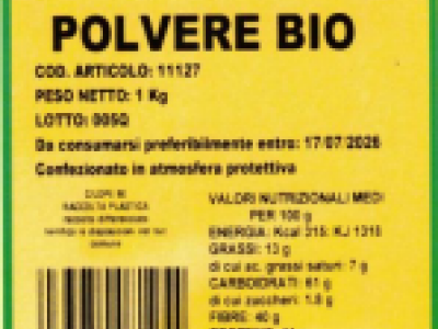Allergene glutine non dichiarato in etichetta in lotti di salvia secca in polvere bio