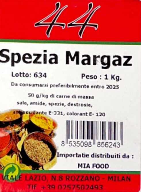 Etichetta errata, richiamati tre lotti di mix spezie per la carne a marchio “Spezia Margaz”