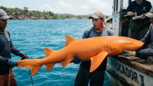 Natura da record, pescato in Costa Rica un rarissimo squalo nutrice completamente arancione