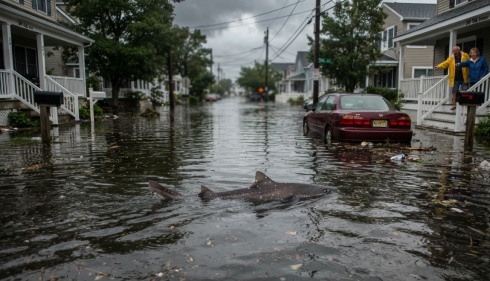 Scene surreali a Surf City: uno squalo avvistato tra le strade allagate in una zona residenziale del New Jersey - Video