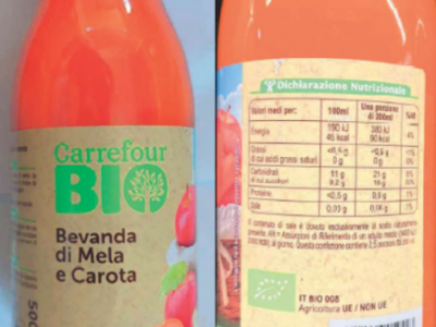 Frammenti di vetro nella bevanda bio &ldquo;mela carota&rdquo; Carrefour richiamata dalla vendita