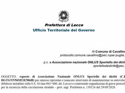 Sicurezza stradale: intervento della Prefettura di Lecce sulla S.S. 16 all&rsquo;altezza di Cavallino