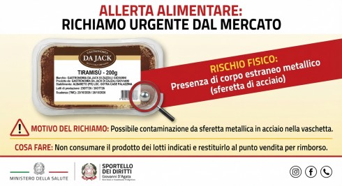 Allerta alimentare: Il Ministero della Salute richiama lotti di Tiramisù per rischio fisico