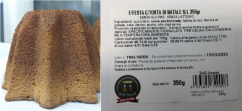 Allergene non dichiarato, Ministero della salute segnala richiamo torta di Natale Belli Freschi: possibile presenza di proteine del latte. 