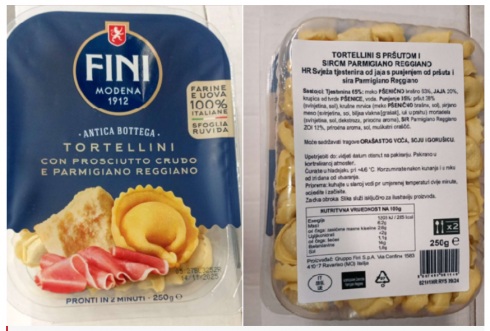 Etichetta italiana incompleta: Il Gigante ritira tortellini prosciutto crudo e parmigiano reggiano a marchio Fini