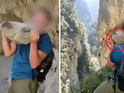 Rispetto per l’ambiente: un turista rischia una multa di 200.000 euro dopo aver lanciato un enorme masso da una scogliera in una gola in una famosa località turistica spagnola