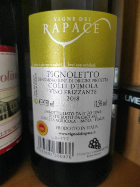 Allergene non dichiarato in etichetta nel vino Pignoletto DOP Colli d’Imola Vino frizzante 2022 Vigne del Rapace