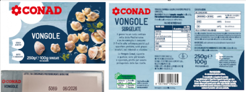 Allergeni non dichiarati, Conad richiama dai supermercati lotto di vongole surgelate