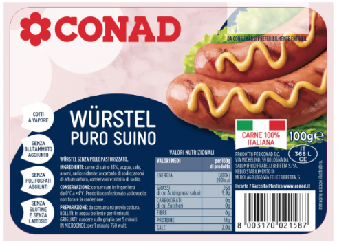 Allergene non dichiarato, Conad richiama würstel di puro suino a proprio marchio