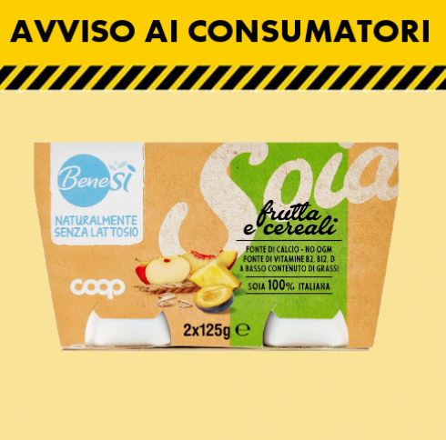 Etichetta errata e allergene non dichiarato, COOP richiama Yogurt di soia frutta e cereali sojayo COOP - BENE SI